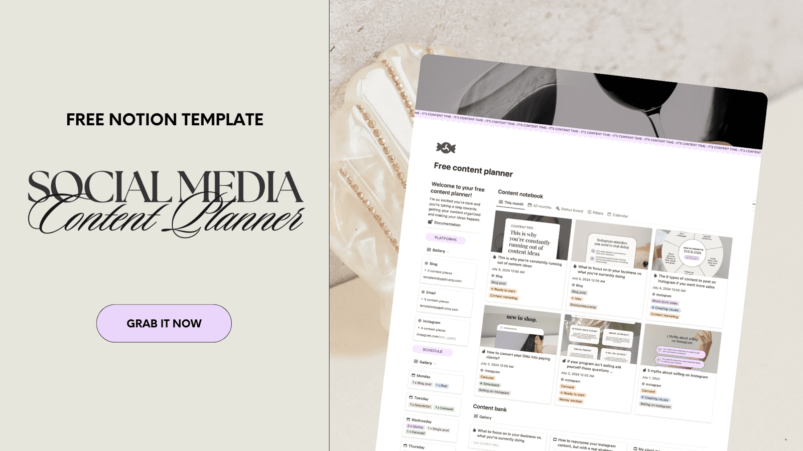 Free Notion template: the social media content planner