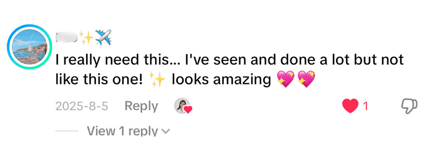 Instagram comment: I really need this… I’ve seen and done a lot but not like this one! looks amazing