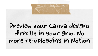 Handwritten note: preview your Canva designs directly in your grid. No more re-uploading in Notion