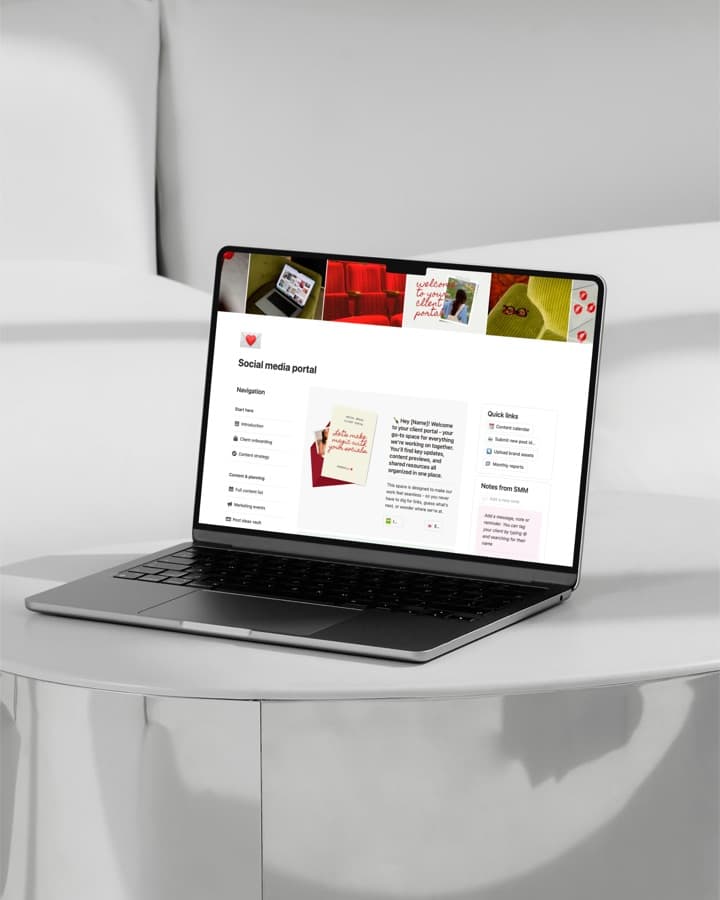 The social media management client portal open on a laptop