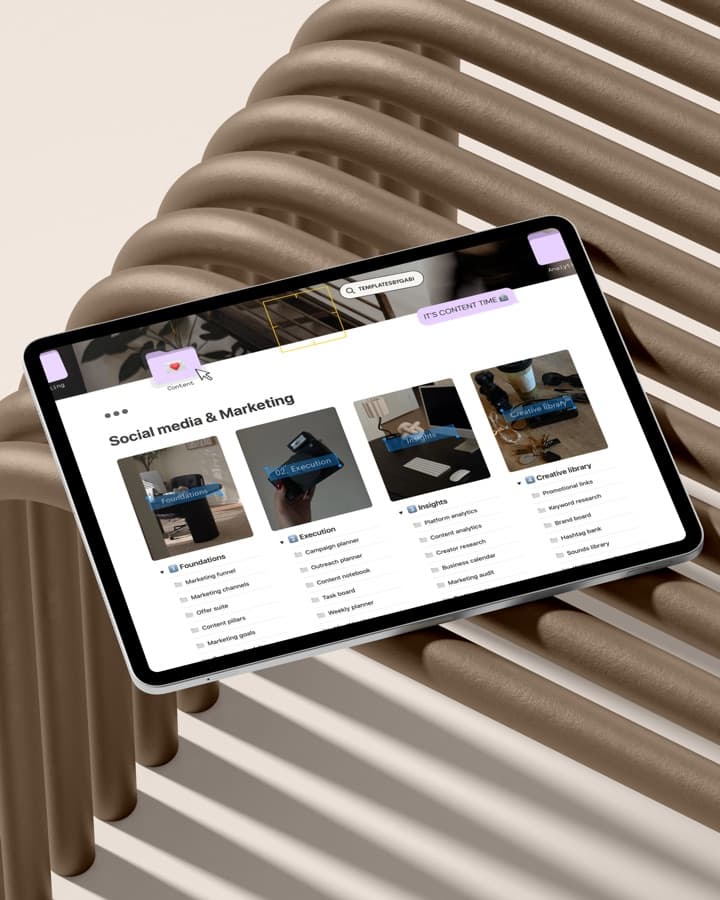 The social media and marketing planner open on a tablet